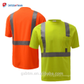 Fabricant chinois en gros 100% polyester maille jaune / orange travail de sécurité T chemises avec bandes réfléchissantes et poche ANSI 107